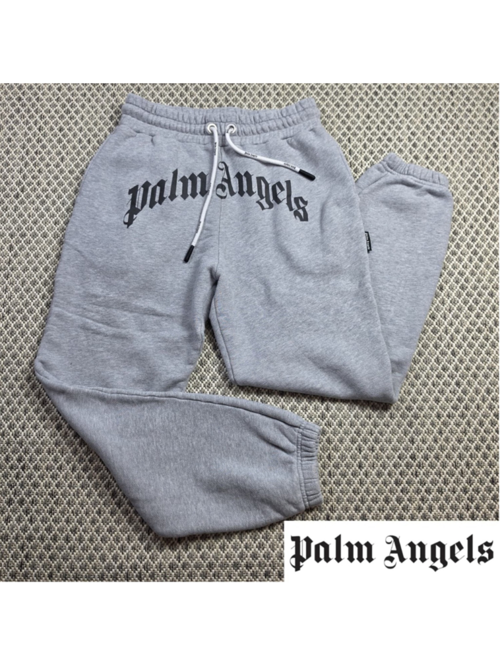Palm Angels Curved Logo Sweatpants Mens Small Gray Made Italy Drawstring Jogger